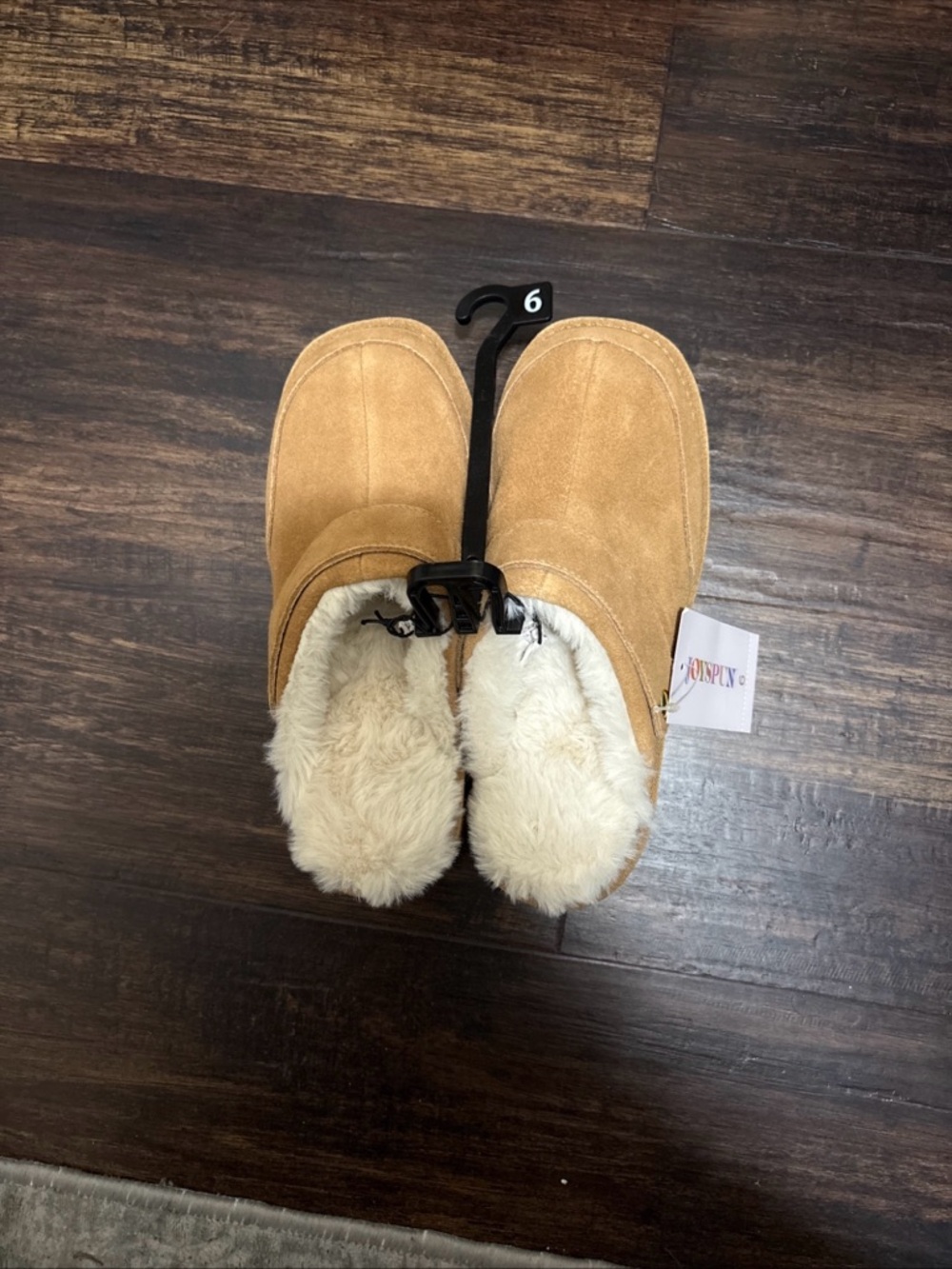 Cozy Tan Faux-Suede Fleece-Lined Slippers size 6